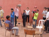 People in a group filming